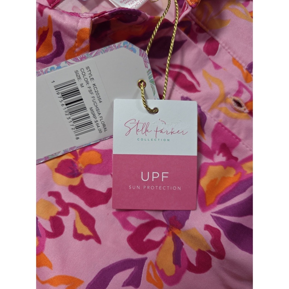 Stella Parker UPF Sun Protection Floral Twist Shirt Dress Pink Fuchsia M NWT - Picture 9 of 12